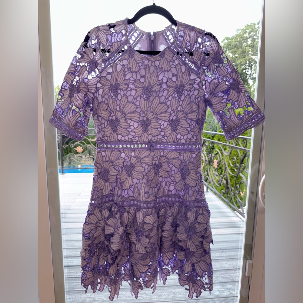 Lavender Embroidered Lace Cocktail Dress | Floral Mesh Mini size M